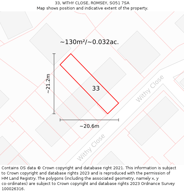 33, WITHY CLOSE, ROMSEY, SO51 7SA: Plot and title map