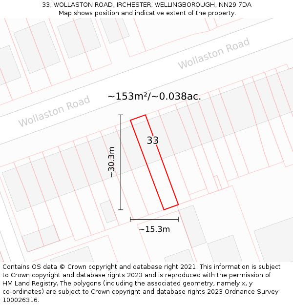 33, WOLLASTON ROAD, IRCHESTER, WELLINGBOROUGH, NN29 7DA: Plot and title map