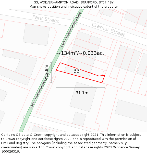33, WOLVERHAMPTON ROAD, STAFFORD, ST17 4BY: Plot and title map
