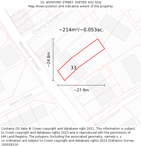 33, WONFORD STREET, EXETER, EX2 5DQ: Plot and title map