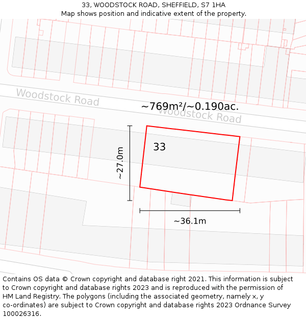 33, WOODSTOCK ROAD, SHEFFIELD, S7 1HA: Plot and title map