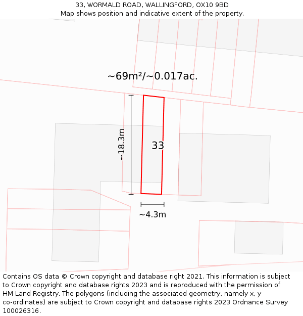 33, WORMALD ROAD, WALLINGFORD, OX10 9BD: Plot and title map