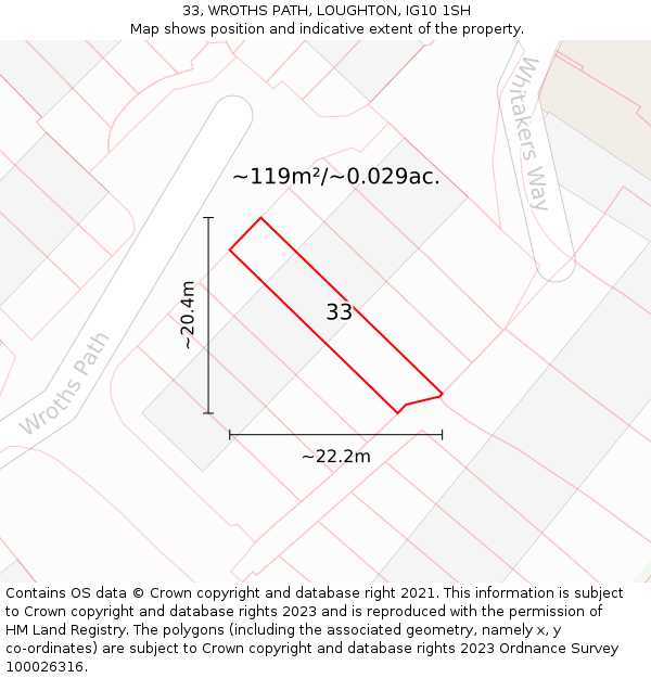 33, WROTHS PATH, LOUGHTON, IG10 1SH: Plot and title map