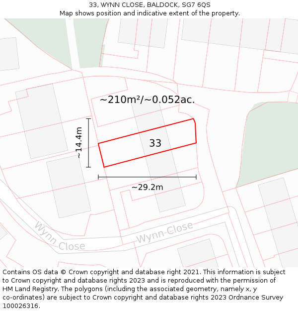 33, WYNN CLOSE, BALDOCK, SG7 6QS: Plot and title map