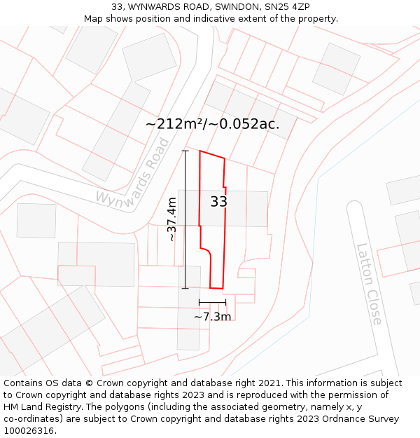 33, WYNWARDS ROAD, SWINDON, SN25 4ZP: Plot and title map