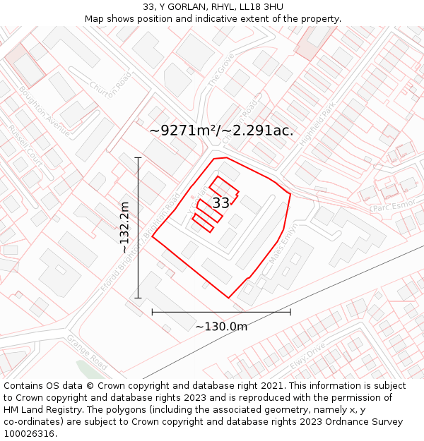 33, Y GORLAN, RHYL, LL18 3HU: Plot and title map