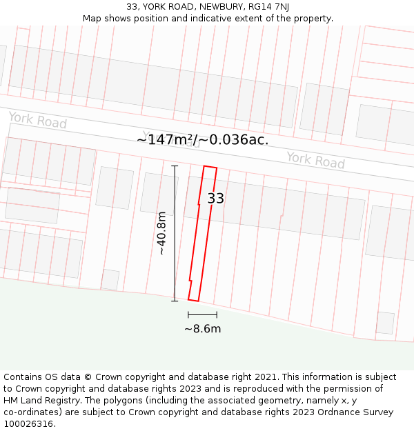 33, YORK ROAD, NEWBURY, RG14 7NJ: Plot and title map