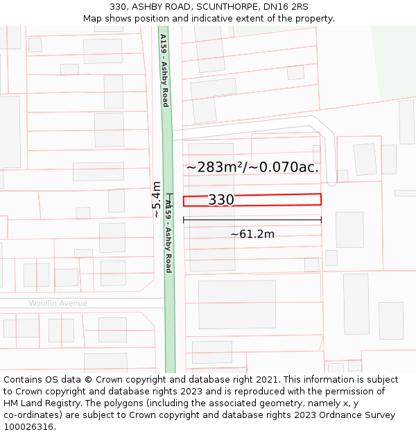 330, ASHBY ROAD, SCUNTHORPE, DN16 2RS: Plot and title map