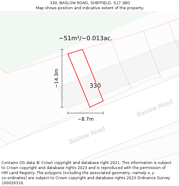 330, BASLOW ROAD, SHEFFIELD, S17 3BG: Plot and title map