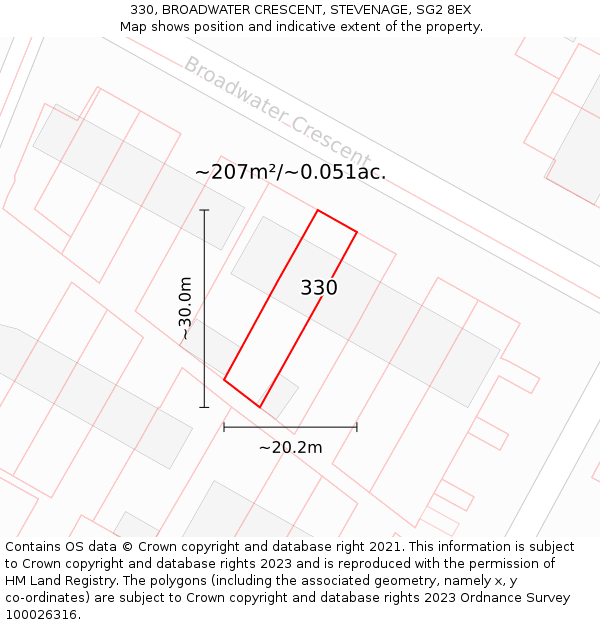 330, BROADWATER CRESCENT, STEVENAGE, SG2 8EX: Plot and title map
