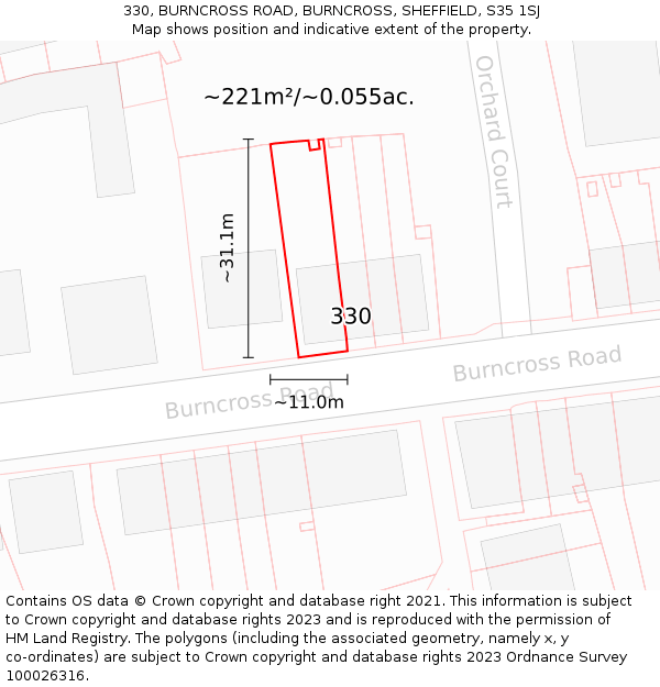 330, BURNCROSS ROAD, BURNCROSS, SHEFFIELD, S35 1SJ: Plot and title map
