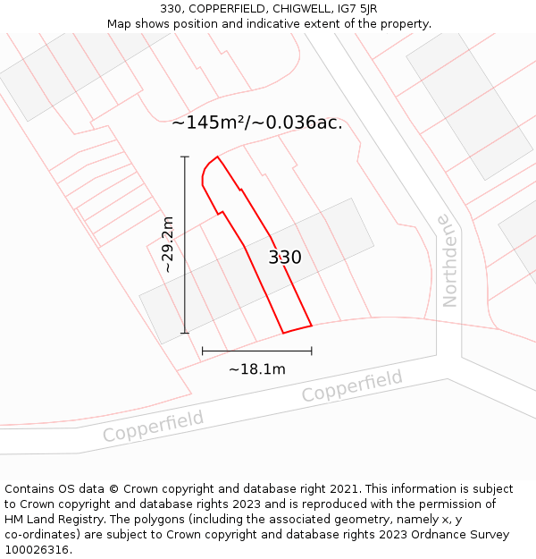 330, COPPERFIELD, CHIGWELL, IG7 5JR: Plot and title map