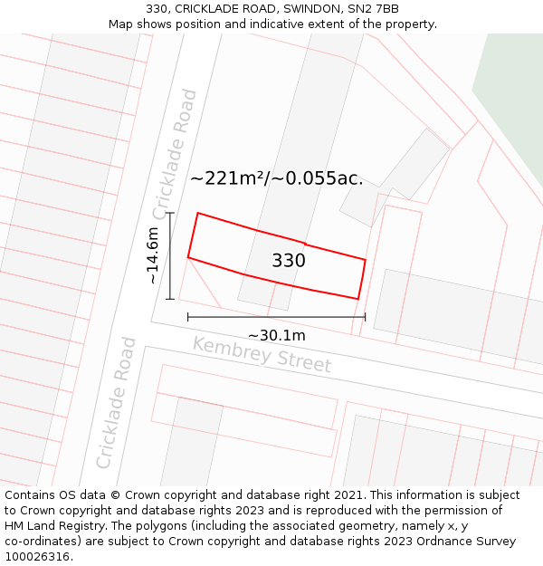 330, CRICKLADE ROAD, SWINDON, SN2 7BB: Plot and title map