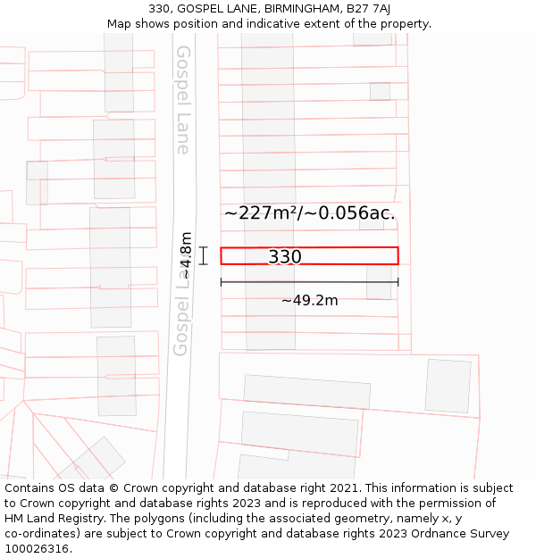 330, GOSPEL LANE, BIRMINGHAM, B27 7AJ: Plot and title map
