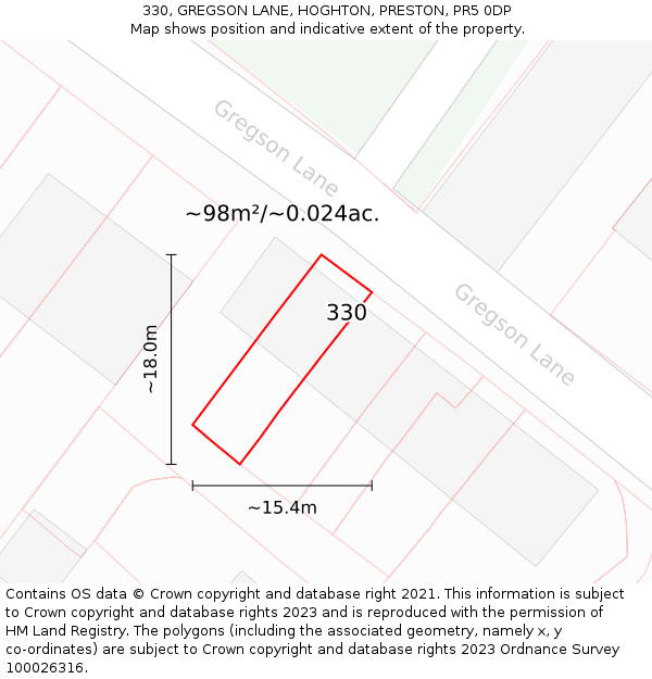 330, GREGSON LANE, HOGHTON, PRESTON, PR5 0DP: Plot and title map