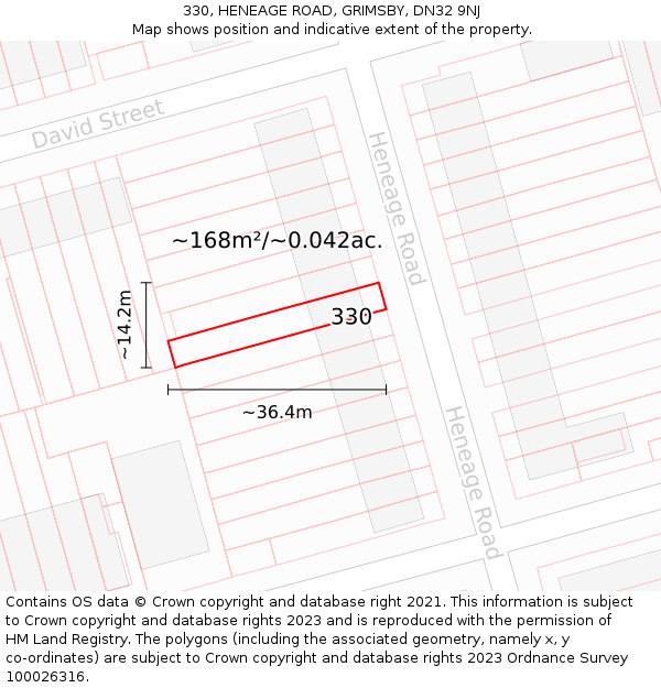 330, HENEAGE ROAD, GRIMSBY, DN32 9NJ: Plot and title map