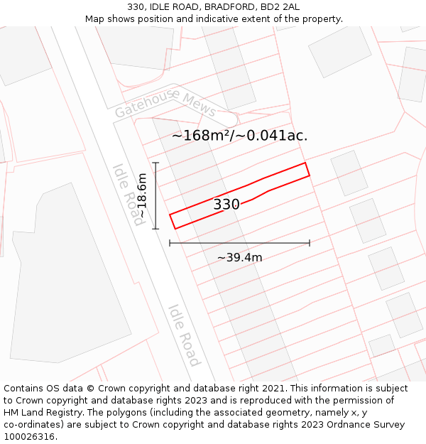 330, IDLE ROAD, BRADFORD, BD2 2AL: Plot and title map