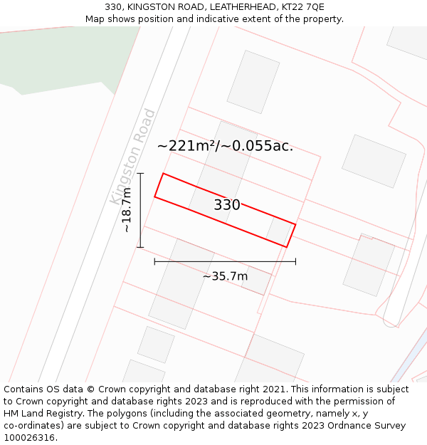 330, KINGSTON ROAD, LEATHERHEAD, KT22 7QE: Plot and title map