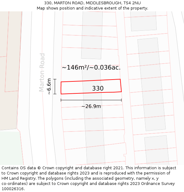 330, MARTON ROAD, MIDDLESBROUGH, TS4 2NU: Plot and title map
