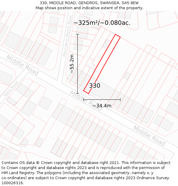 330, MIDDLE ROAD, GENDROS, SWANSEA, SA5 8EW: Plot and title map