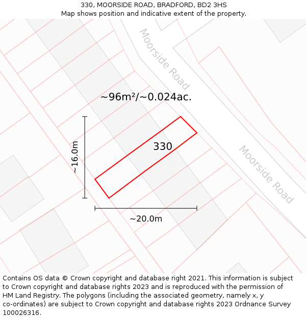 330, MOORSIDE ROAD, BRADFORD, BD2 3HS: Plot and title map
