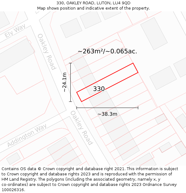 330, OAKLEY ROAD, LUTON, LU4 9QD: Plot and title map