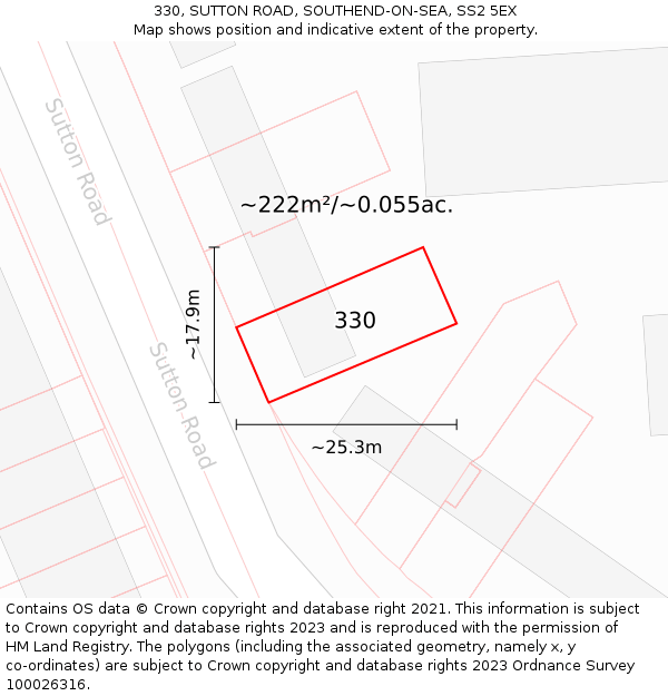 330, SUTTON ROAD, SOUTHEND-ON-SEA, SS2 5EX: Plot and title map