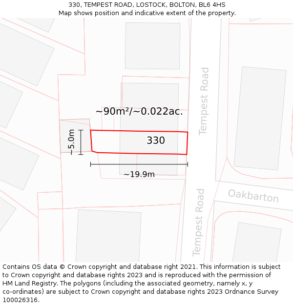 330, TEMPEST ROAD, LOSTOCK, BOLTON, BL6 4HS: Plot and title map