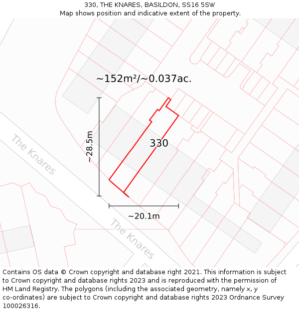 330, THE KNARES, BASILDON, SS16 5SW: Plot and title map