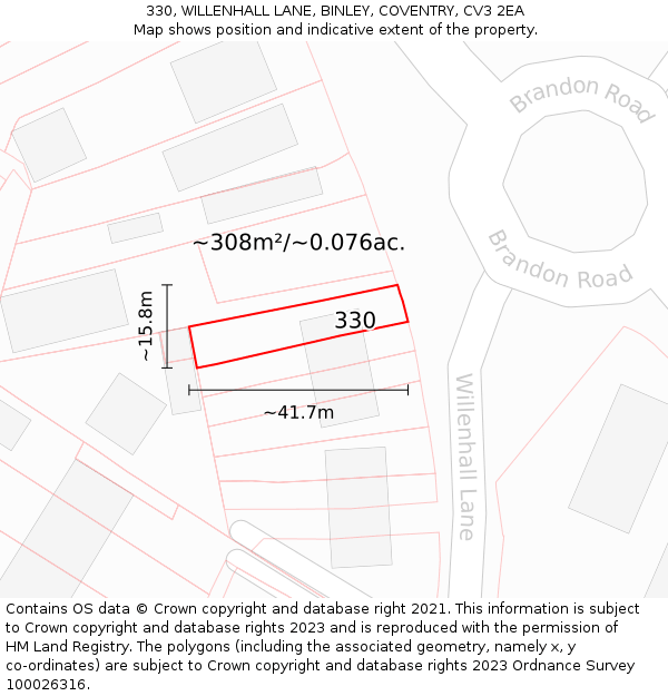 330, WILLENHALL LANE, BINLEY, COVENTRY, CV3 2EA: Plot and title map