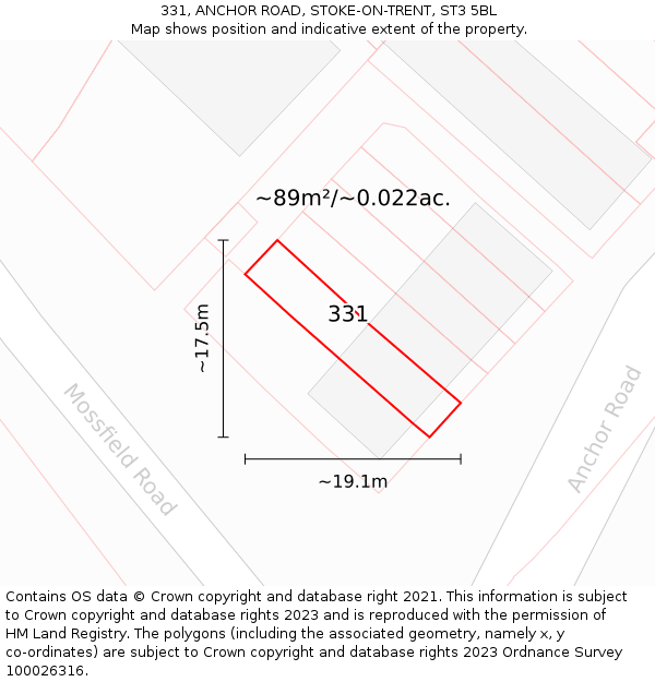 331, ANCHOR ROAD, STOKE-ON-TRENT, ST3 5BL: Plot and title map