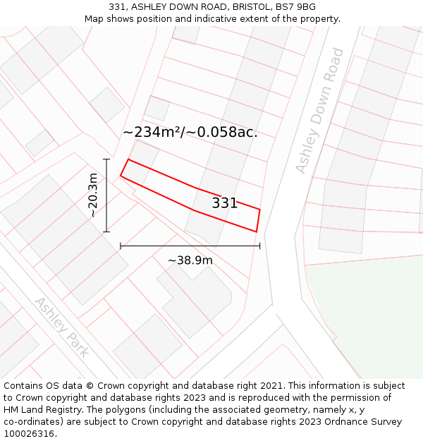 331, ASHLEY DOWN ROAD, BRISTOL, BS7 9BG: Plot and title map