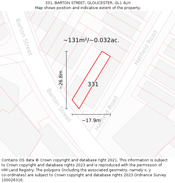331, BARTON STREET, GLOUCESTER, GL1 4LH: Plot and title map