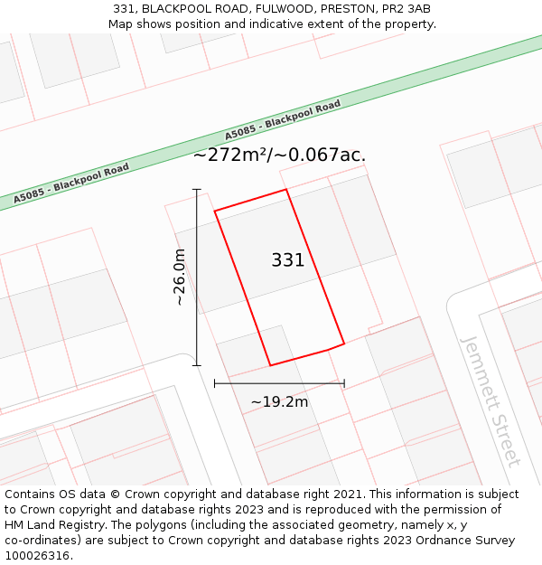 331, BLACKPOOL ROAD, FULWOOD, PRESTON, PR2 3AB: Plot and title map