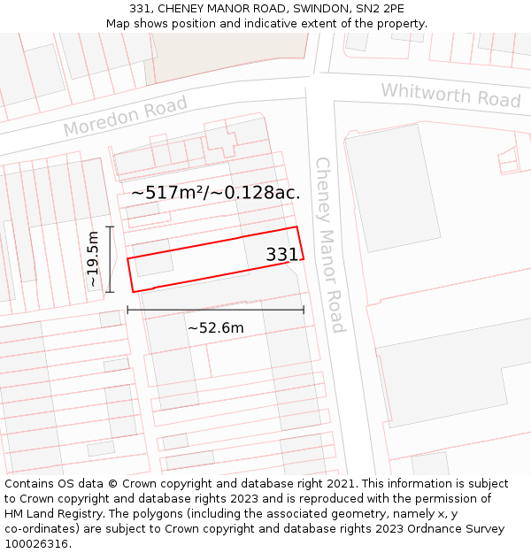 331, CHENEY MANOR ROAD, SWINDON, SN2 2PE: Plot and title map