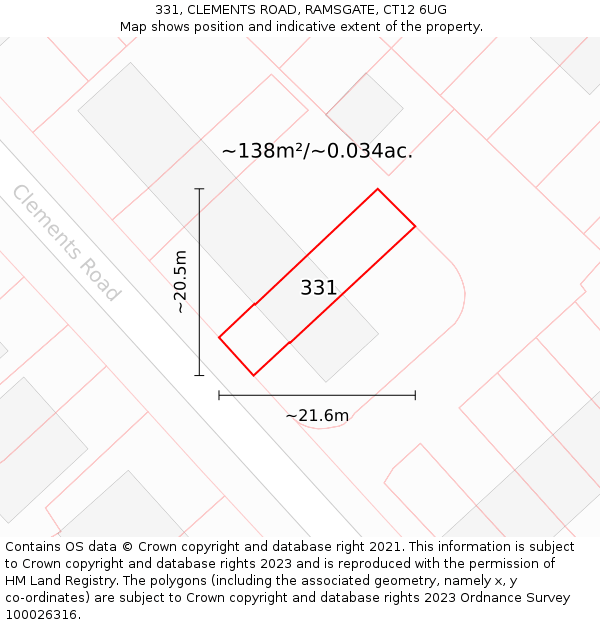 331, CLEMENTS ROAD, RAMSGATE, CT12 6UG: Plot and title map
