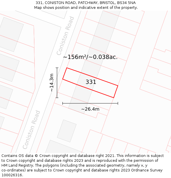 331, CONISTON ROAD, PATCHWAY, BRISTOL, BS34 5NA: Plot and title map
