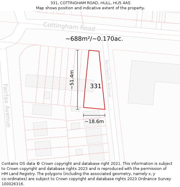 331, COTTINGHAM ROAD, HULL, HU5 4AS: Plot and title map