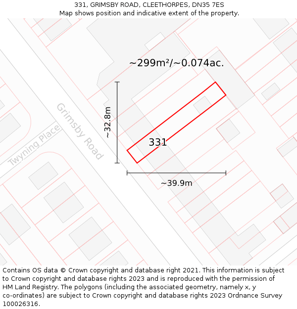 331, GRIMSBY ROAD, CLEETHORPES, DN35 7ES: Plot and title map