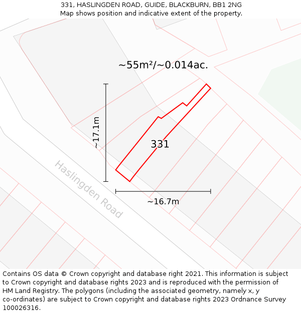 331, HASLINGDEN ROAD, GUIDE, BLACKBURN, BB1 2NG: Plot and title map