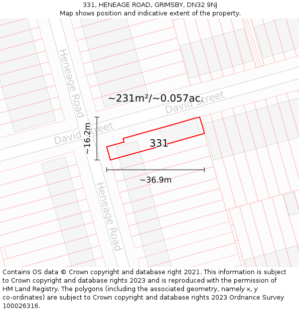 331, HENEAGE ROAD, GRIMSBY, DN32 9NJ: Plot and title map