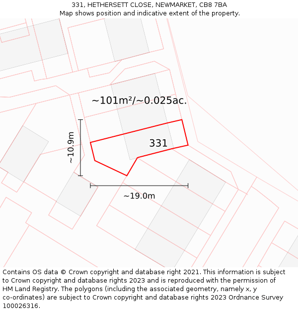 331, HETHERSETT CLOSE, NEWMARKET, CB8 7BA: Plot and title map