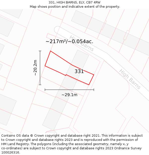 331, HIGH BARNS, ELY, CB7 4RW: Plot and title map