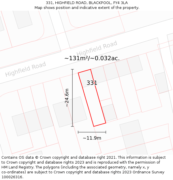 331, HIGHFIELD ROAD, BLACKPOOL, FY4 3LA: Plot and title map