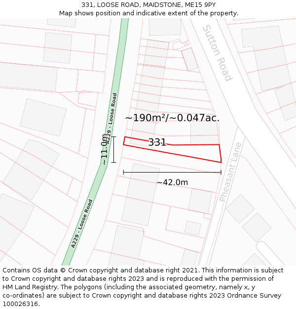 331, LOOSE ROAD, MAIDSTONE, ME15 9PY: Plot and title map