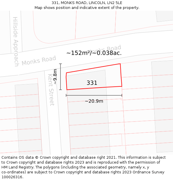 331, MONKS ROAD, LINCOLN, LN2 5LE: Plot and title map
