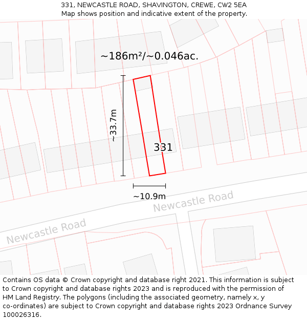 331, NEWCASTLE ROAD, SHAVINGTON, CREWE, CW2 5EA: Plot and title map