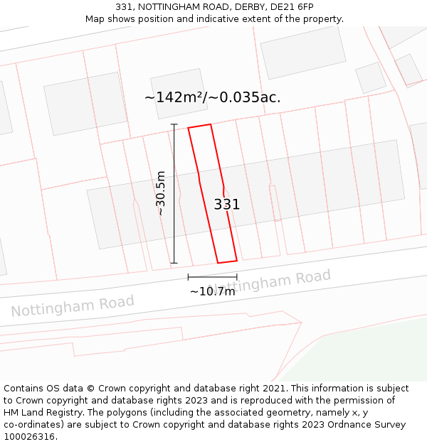 331, NOTTINGHAM ROAD, DERBY, DE21 6FP: Plot and title map