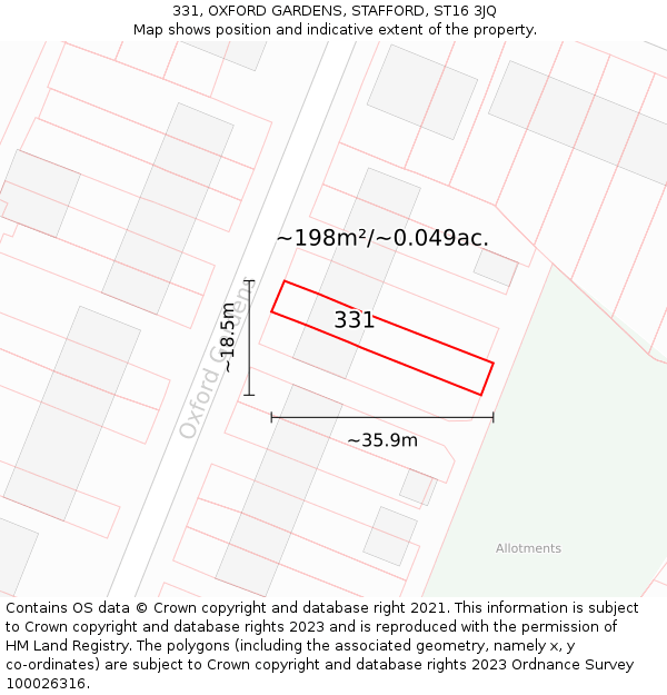331, OXFORD GARDENS, STAFFORD, ST16 3JQ: Plot and title map