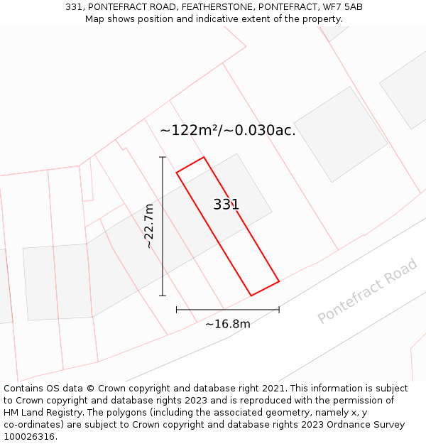 331, PONTEFRACT ROAD, FEATHERSTONE, PONTEFRACT, WF7 5AB: Plot and title map
